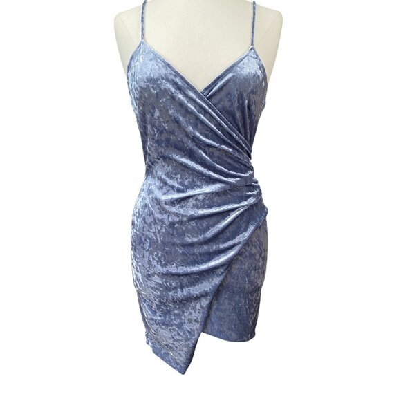 Velvet Y2K Ruched Asymmetrical Bodycon Dress Strappy Sexy Hoco Whimsigoth-L - Picture 1 of 11